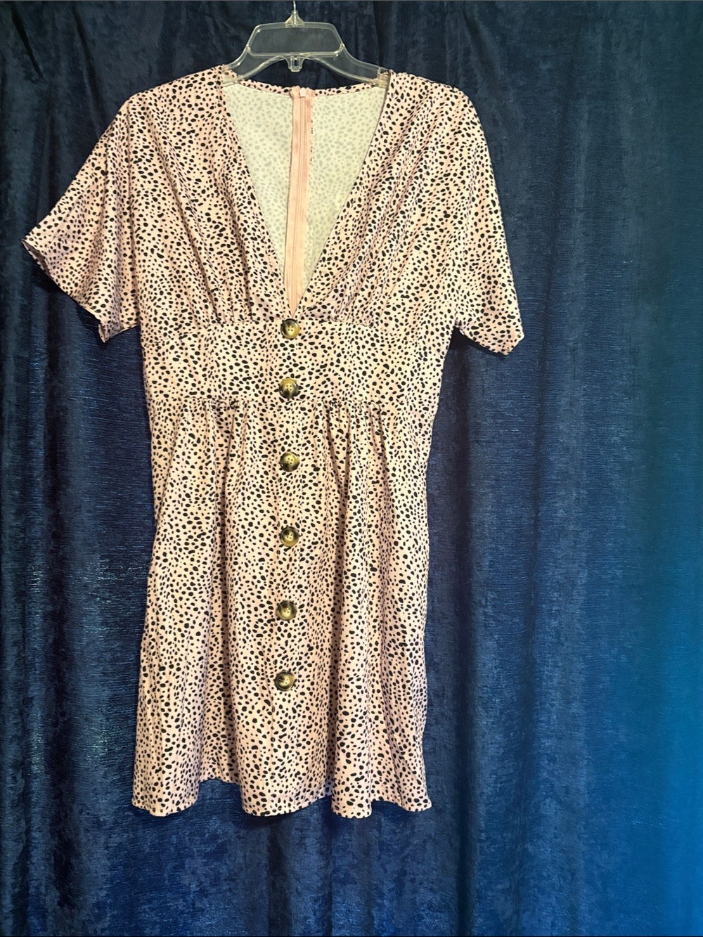 Source Unknown Pink and Black Dot Button-Front Mini Dress